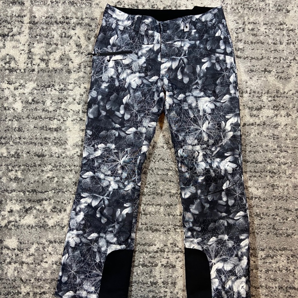 OBERMEYER Sz 12 Black White Floral Ski Snow Pants